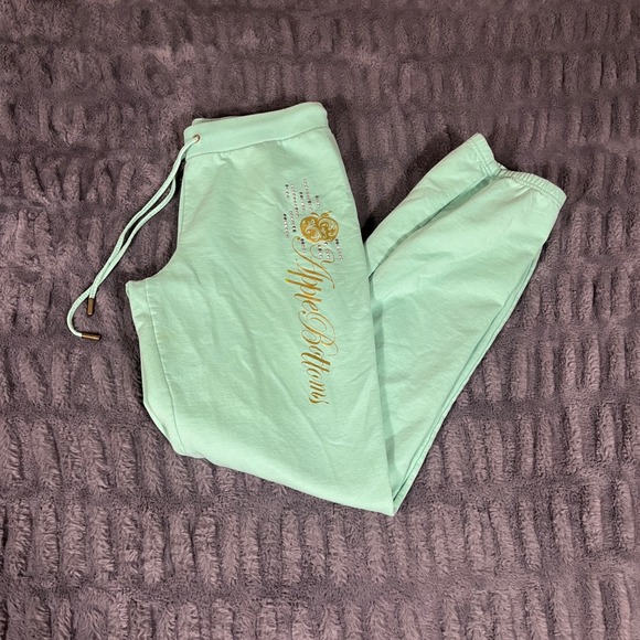 Apple Bottoms Mint Green Rhinestone Logo Joggers Sweatpants Women's Medium Y2K - Picture 1 of 13